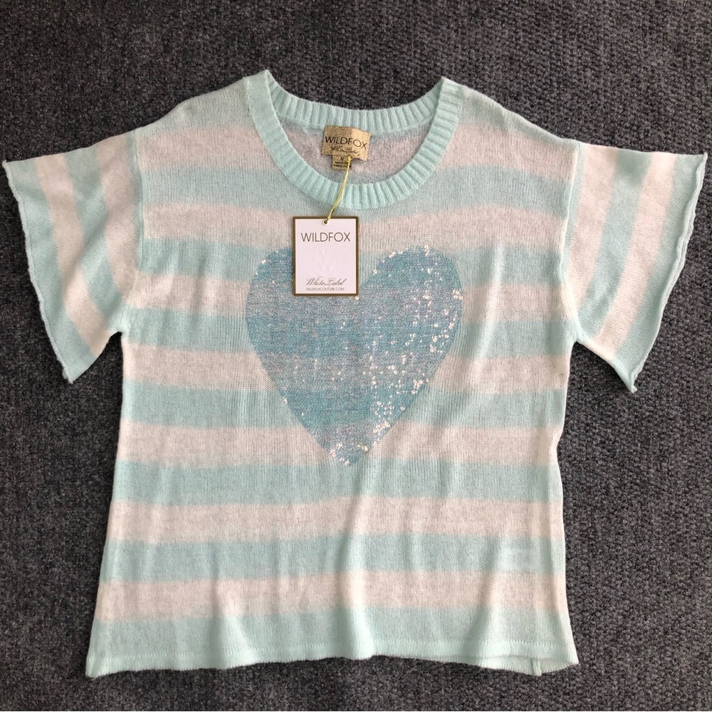 Wildfox white label bridgette sequin heart striped lightweight top size medium